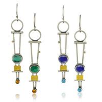 Natural Gemstone Earrings Zinc Alloy with Lapis Lazuli & turquoise antique silver color plated vintage & for woman & with rhinestone nickel lead & cadmium free Sold By Pair