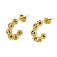 Stainless Steel Stud Earrings 304 Stainless Steel 18K gold plated micro pave cubic zirconia & for woman Sold By Lot