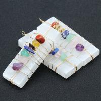 Gemstone Pendants Jewelry Gypsum Stone with Gemstone & Brass Rectangle gold color plated Unisex mixed colors Sold By PC