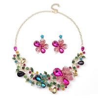 Rhinestone Jewelry Sets Stud Earring & necklace Zinc Alloy with Glass Rhinestone with 1.97inch extender chain 2 pieces & fashion jewelry & for woman & with rhinestone multi-colored nickel lead & cadmium free 3.5cm Length Approx 25.02 Inch Sold By Set