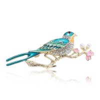 Enamel Brooch Zinc Alloy with Plastic Pearl Bird gold color plated for woman & with rhinestone green nickel lead & cadmium free Sold By PC