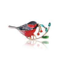 Enamel Brooch Zinc Alloy Bird gold color plated for woman & with rhinestone red nickel lead & cadmium free Sold By PC