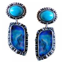 Turquoise Earring Zinc Alloy with turquoise & Ocean Jasper plated vintage & for woman nickel lead & cadmium free Sold By Pair
