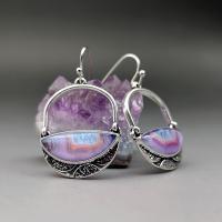 Agate Earring Zinc Alloy with Purple Agate antique silver color plated vintage & for woman nickel lead & cadmium free Sold By Pair