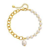 laiton bracelet, avec Shell Pearl, avec 2.36inch chaînes de rallonge, Plaqué or 18K, bijoux de mode & pour femme, doré, protéger l'environnement, sans nickel, plomb et cadmium, Longueur Environ 9 pouce, Vendu par PC