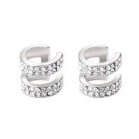 Fashion Earring Cuff and Wraps Zinc Alloy Letter U silver color plated for woman & with rhinestone Sold By Pair
