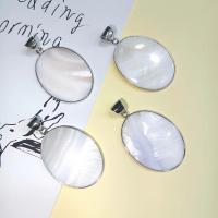 Shell Pendants Pearl Oyster with Zinc Alloy Oval silver color plated Unisex white Sold By PC