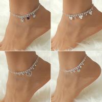 Brass Anklet with Plastic Pearl fashion jewelry & micro pave cubic zirconia & for woman silver color nickel lead & cadmium free Length Approx 8.86 Inch Sold By PC