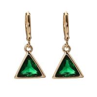 Cubic Zircon (CZ) Drop Earring Brass with Cubic Zirconia Triangle gold color plated for woman nickel lead & cadmium free Sold By Pair