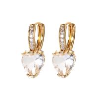 Cubic Zircon (CZ) Drop Earring Brass with Cubic Zirconia Heart gold color plated for woman nickel lead & cadmium free Sold By Pair