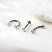 Τιτάνιο Μύτη Piercing Κοσμήματα, τρία κομμάτια & μικρο ανοίξει κυβικά ζιρκονία & για τη γυναίκα, ασήμι, 1.20x8x3mm, Sold Με Ορισμός