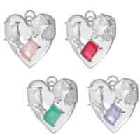 Cubic Zirconia Brass Pendants Heart silver color plated fashion jewelry & DIY & with cubic zirconia Approx 3mm Sold By PC