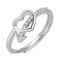 Rhinestone Finger Ring Cupronickel Heart plated adjustable & for woman & with rhinestone & hollow US Ring Sold By PC