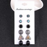 Zinc Alloy Stud Earring with turquoise & Acrylic antique silver color plated 6 pieces & fashion jewelry & for woman & with rhinestone nickel lead & cadmium free Sold By Set