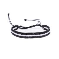 Glazen kralenarmbanden, Seedbead, met Textiel binnenwerk Cord, handgemaakt, Bohemien stijl & uniseks & verstelbaar, zwart, Lengte Ca 18-30 cm, Verkocht door PC