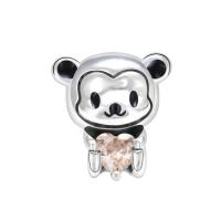 925 Sterling Silver European Beads Monkey polished DIY & with rhinestone Sold By PC