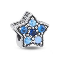 925 Sterling Silver European Beads Star polished DIY & with rhinestone Sold By PC