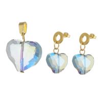 Crystal Jewelry Sets pendant & earring 316 Stainless Steel with Crystal Heart 2 pieces & fashion jewelry & for woman multi-colored Sold By Set