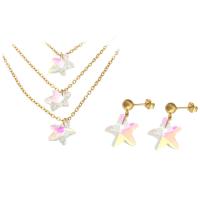 Crystal Jewelry Sets earring & necklace 316 Stainless Steel with Crystal gold color plated 2 pieces & fashion jewelry & for woman multi-colored Length 18.8 Inch Sold By Set