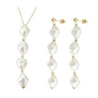 Fashion Stainless Steel Jewelry Sets earring & necklace 316 Stainless Steel with ABS Plastic Pearl gold color plated 2 pieces & fashion jewelry & for woman two different colored Length 19.8 Inch Sold By Set