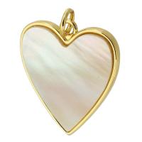 Natural White Shell Pendler, Messing, med White Shell, Heart, guldfarve belagt, mode smykker & du kan DIY, to forskellige farvede, 18x21x2mm, Hole:Ca. 3mm, Solgt af PC