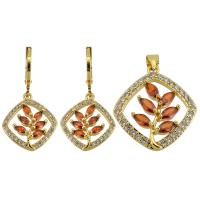 Cubic Zirconia Micro Pave Brass Jewelry Sets pendant & earring gold color plated fashion jewelry & micro pave cubic zirconia & for woman two different colored Sold By PC
