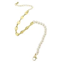 Bracelets en laiton, avec perle de plastique, Placage de couleur d'or, bijoux de mode & pour femme, protéger l'environnement, sans nickel, plomb et cadmium, 7*5*1mm,4.5*5*5mm, Longueur Environ 9 pouce, Vendu par PC