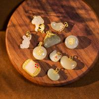 Natural Jade Pendants, Brass, with Hetian Jade, DIY & different styles for choice, nickel, lead & cadmium free, Sold By PC