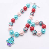 Christmas Necklaces Acrylic with Plastic Pearl with 2.36inch extender chain Christmas Design & fashion jewelry & micro pave cubic zirconia 52*40mm 20mm Length Approx 17.32 Inch Sold By Set
