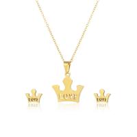 Fashion Stainless Steel Jewelry Sets Stud Earring & necklace 304 Stainless Steel Crown 2 pieces & fashion jewelry & for woman golden Length Approx 17.72 Inch Sold By Set