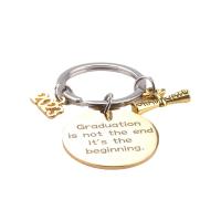 Bag Purse Charms Keyrings Keychains Titanium Steel Flat Round gold color plated Unisex & with letter pattern 30mm Sold By PC