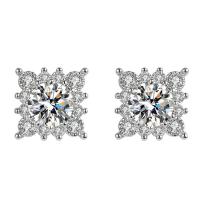 Brass Stud Earring Snowflake platinum plated for woman & with rhinestone 7mm Sold By Pair