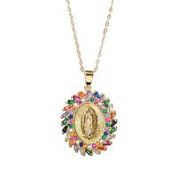 Brass Necklace Virgin Mary gold color plated oval chain & micro pave cubic zirconia & for woman nickel lead & cadmium free Length Approx 17.7 Inch Sold By PC