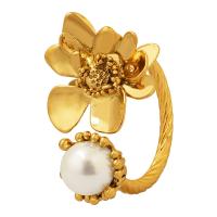 Brass Finger Ring with Plastic Pearl plated fashion jewelry & for woman nickel lead & cadmium free US Ring Sold By PC