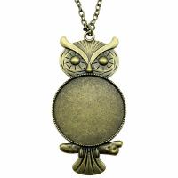 Zinc Alloy Pendant Cabochon Setting Owl antique bronze color plated vintage & DIY nickel lead & cadmium free 35mm Sold By PC