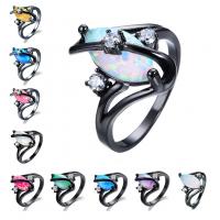 Gemstone Finger Ring, Messing, met Opaal, Oog van het Paard, plated, verschillende grootte voor keus & micro pave zirconia & voor vrouw, meer kleuren voor de keuze, Maat:5-11, Verkocht door PC