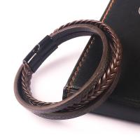 PU Leather Cord Bracelets zinc alloy magnetic clasp plated three layers & vintage & for man Length Approx 21 cm Sold By PC