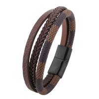 PU Leather Cord Bracelets zinc alloy magnetic clasp plated three layers & vintage & for man Length Approx 22 cm Sold By PC
