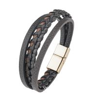 PU Leather Cord Bracelets zinc alloy magnetic clasp plated three layers & vintage & for man Length 21 cm Sold By PC