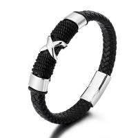PU Leather Cord Bracelets 316 stainless steel magnetic clasp Letter X vintage & for man black 13mm Length 21 cm Sold By PC