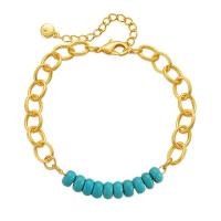 Fashion Turquoise Bracelets Brass with turquoise with 6cm extender chain gold color plated Adjustable & for woman nickel lead & cadmium free Length 16.5 cm Sold By PC