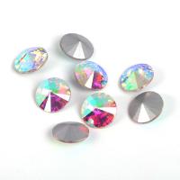 Cabochons en cristal, Plat rond, plaqué de couleurs & dos de Rivoli & facettes, 16x16x6mm, 144PC/sac, Vendu par sac