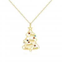 Stainless Steel Jewelry Necklace 304 Stainless Steel with 1.97inch extender chain Christmas Tree 18K gold plated Each custom text must be less than 10 letters & Christmas Design & fashion jewelry & Unisex & with rhinestone Length Approx 17.72 Inch Sold By PC