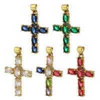 Brass Cross Pendants fashion jewelry & micro pave cubic zirconia & for woman nickel lead & cadmium free 19*30*4mm Approx 3mm Sold By PC