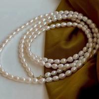 Sötvatten Pearl tröja kedja halsband, Freshwater Pearl, handgjord, mode smycken & för kvinna, vit, 7-8mm, Längd Ca 120 cm, Säljs av PC