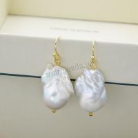 Freshwater Pearl Earrings with Brass Baroque fashion jewelry & for woman white 4cm Sold By Pair