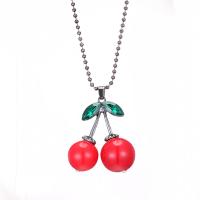 Zinc Alloy Sweater Chain Necklace Cherry fashion jewelry & for woman & with rhinestone nickel lead & cadmium free Length Approx 65 cm Sold By PC