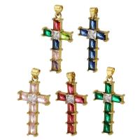 Messing Kreuz Anhänger, goldfarben plattiert, Modeschmuck & DIY & Micro pave Zirkonia & für Frau, keine, frei von Nickel, Blei & Kadmium, 19*30*5mm, Bohrung:ca. 3mm, verkauft von PC