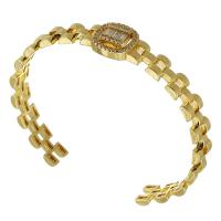 Mosiądz bransoletki, Platerowane w kolorze złota, biżuteria moda & mikro utorować cyrkonia & dla kobiety, bez zawartości niklu, ołowiu i kadmu, 12mm, średnica wewnętrzna:około 55mm, sprzedane przez PC