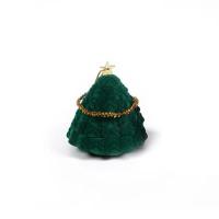 Flocking kangas Single Ring Box, kanssa Muovi, Joulukuusi, Pölytiivis & Joulun suunnittelu, vihreä, 60x60x70mm, Myymät PC